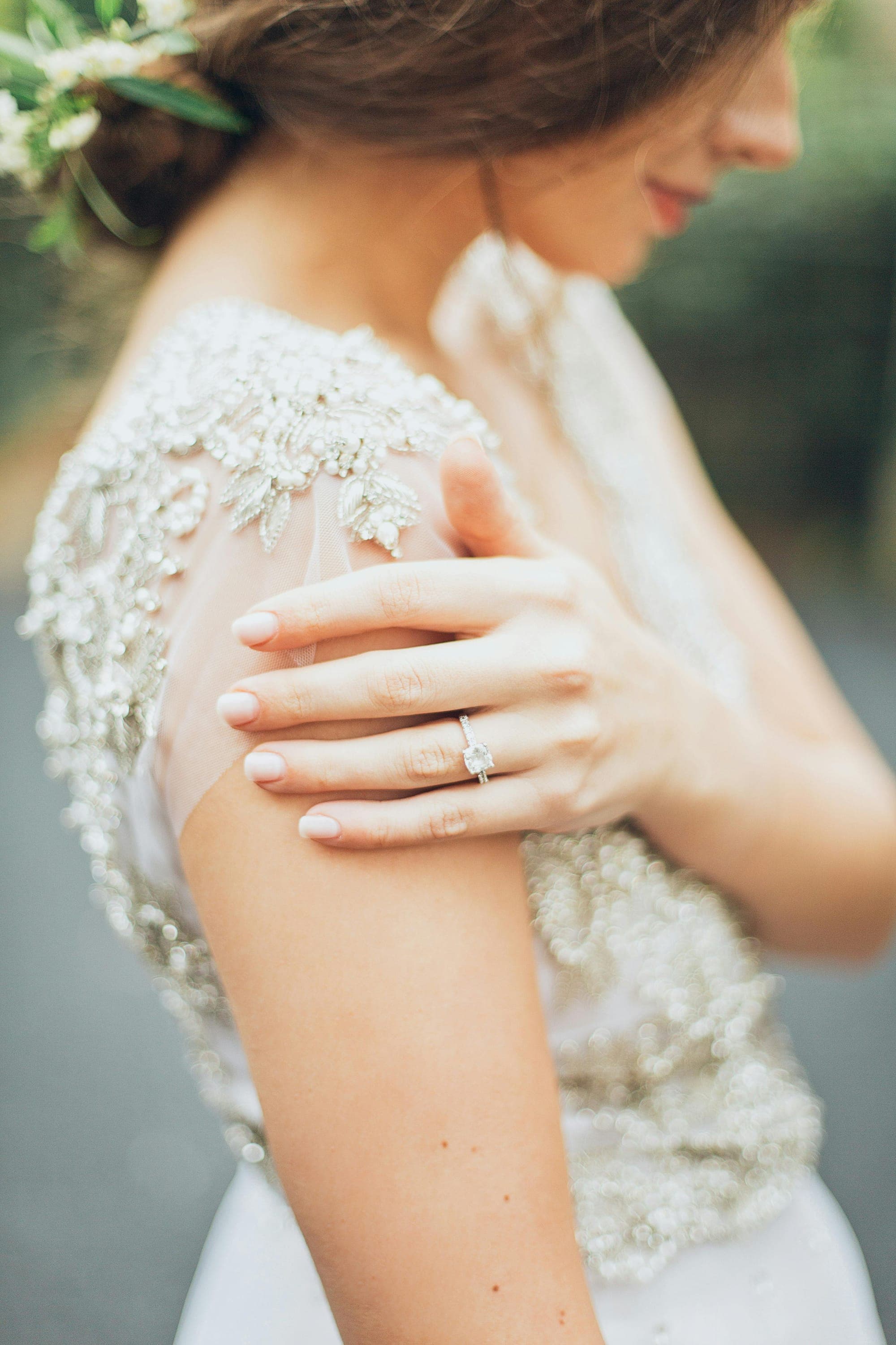Bride in wedding dress at Donna's Bridal boutique in Northbrook IL